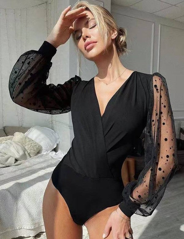 Crotch Polka dot mesh Bodysuit